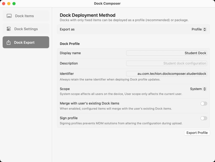 Dock Composer Export Configuration - Deploy configurations across your Mac fleet
