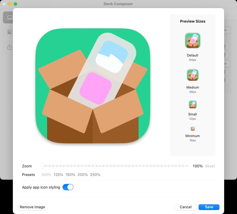Dock Composer Custom Web Links Interface - Icon creation and customization