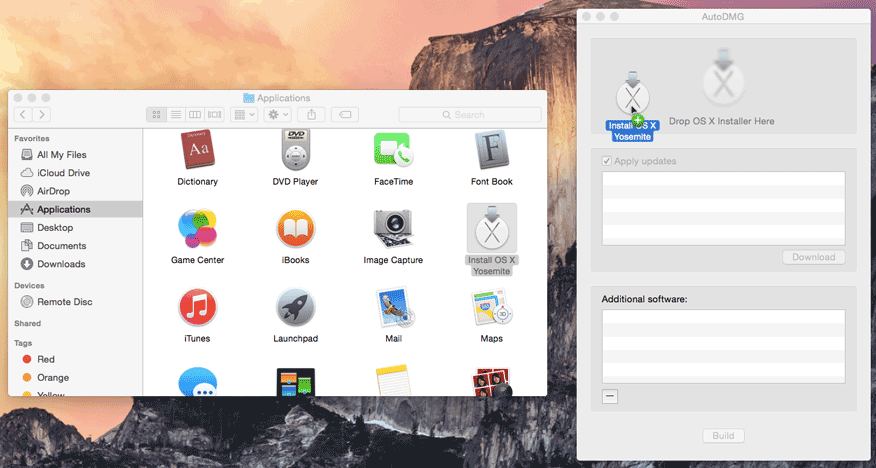 Drag and drop OS X installer onto AutoDMG