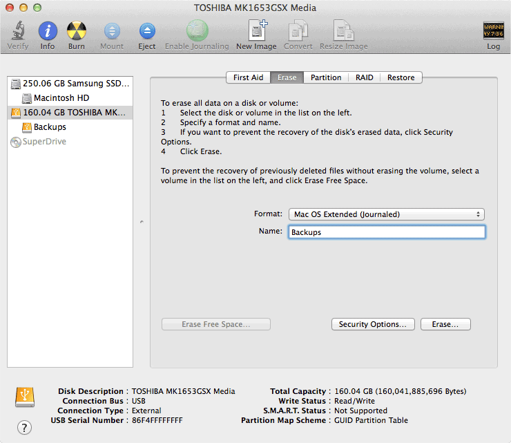 Disk Utility format task