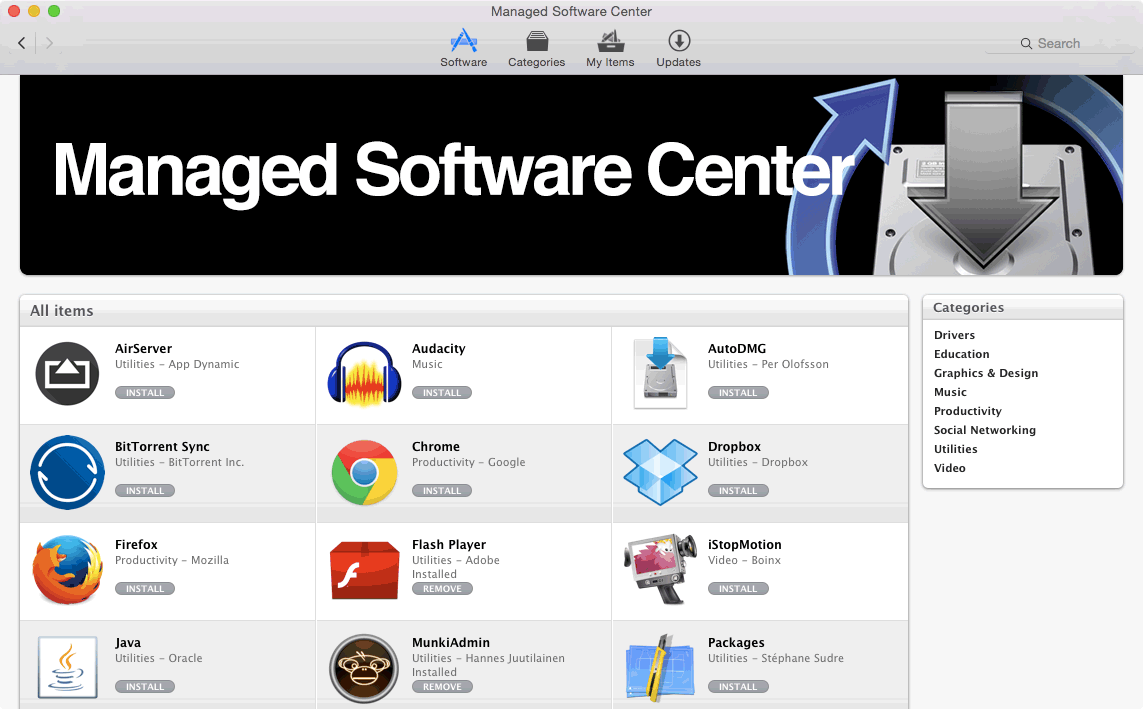 Managed Software Center user interface