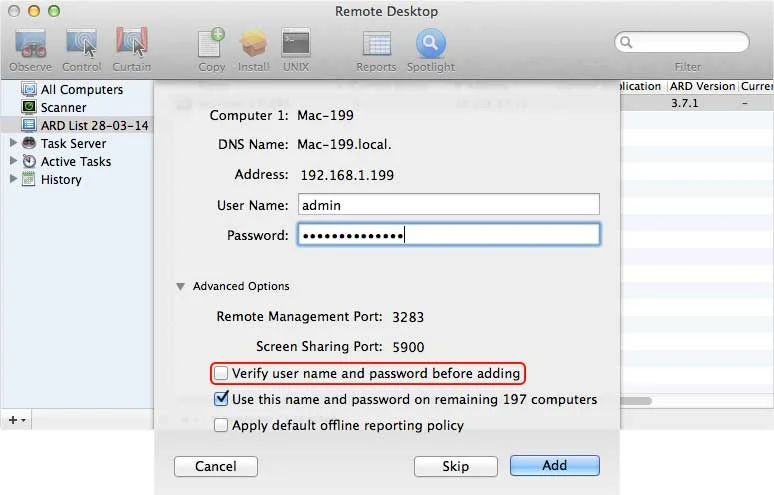 Verify user name and passwordbefore option
