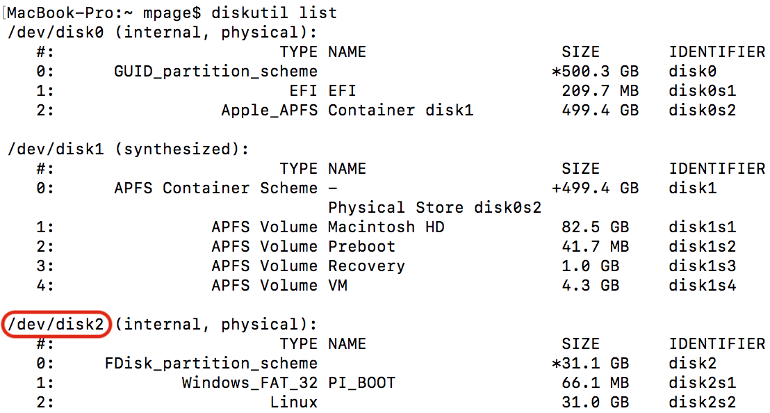diskutil list command output